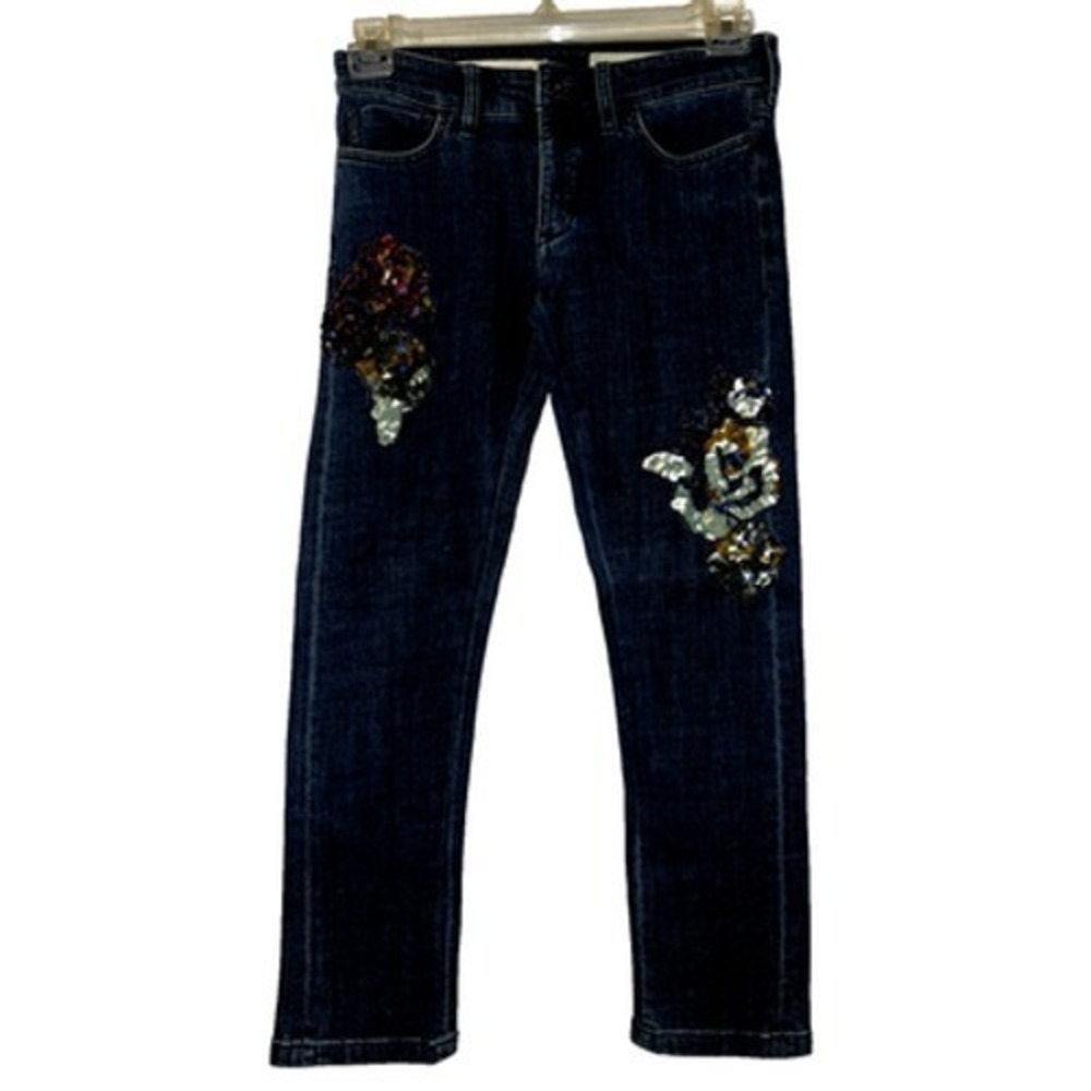 Pilcro & Letterpress Sequin Floral Slim Boyfriend Jeans Dark Wash 24 Petite